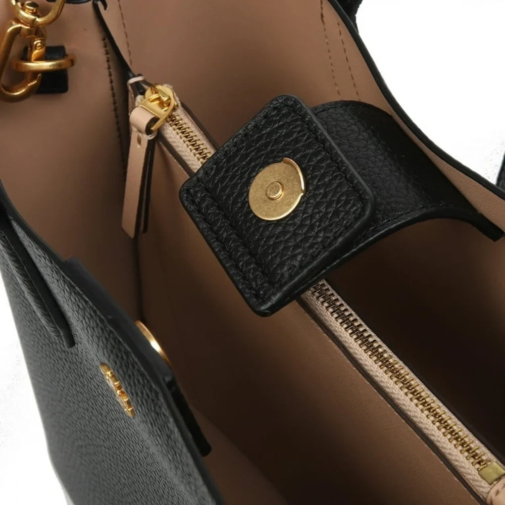 Tory Burch Black Pebbled Leather Small 2 way Tote Bag